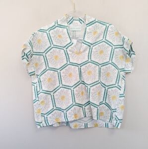 Brooke Wright Dasiy‎ Honeycomb Print Linen Blend Kimono Top
